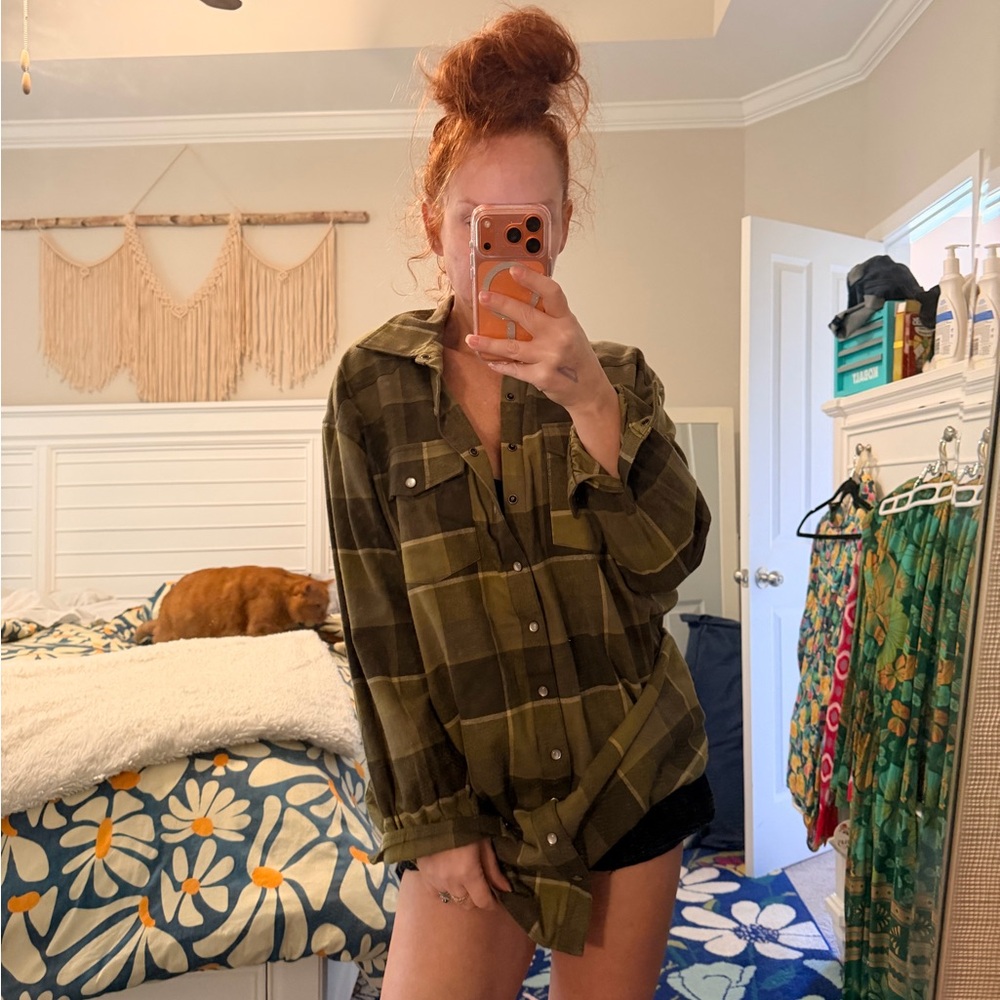 Spell Khaki Plaid Flannel Shirt Dress - Picture 7 of 8